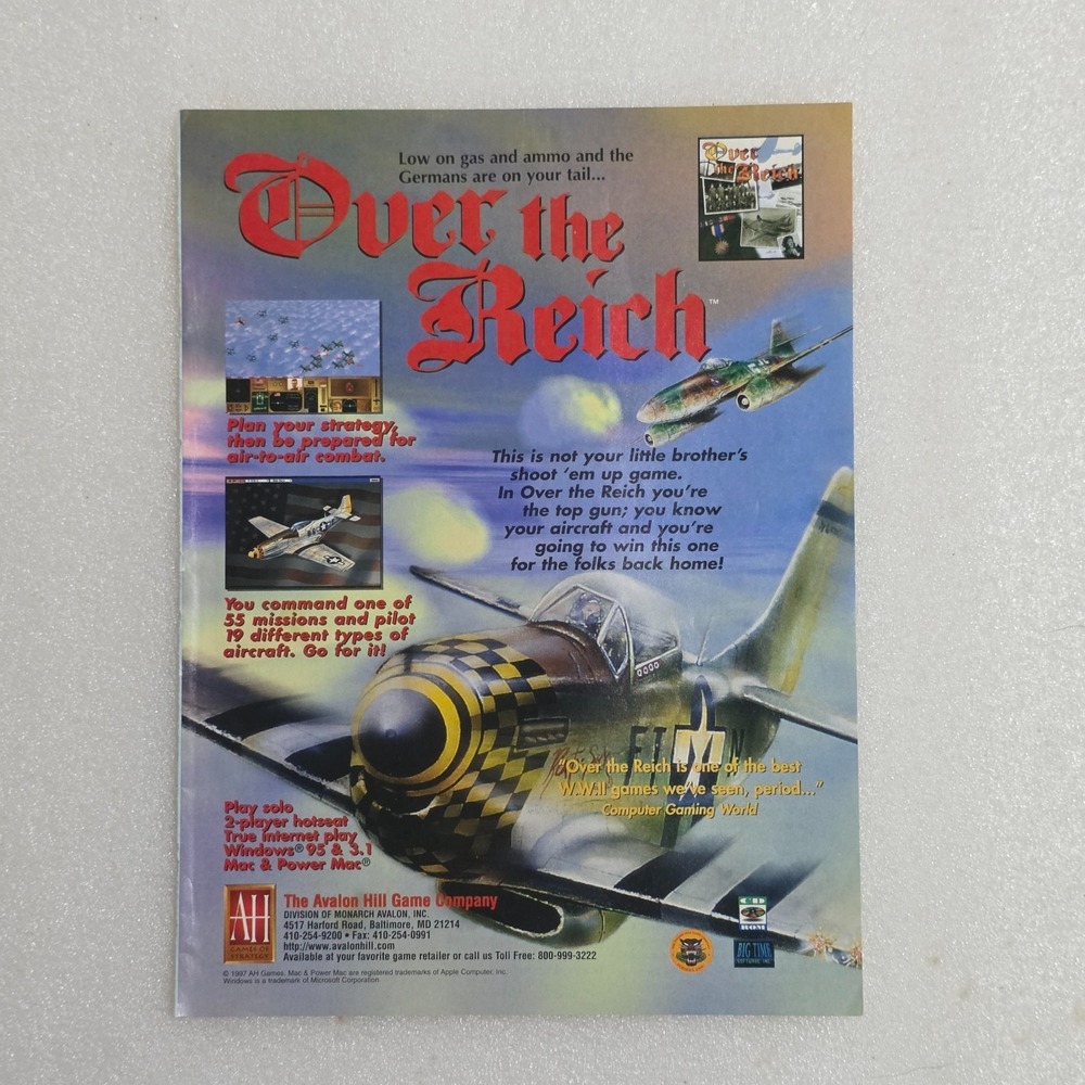 Vintage Print Ad Over the Reich computer game Avalon Hill 8x10 1997